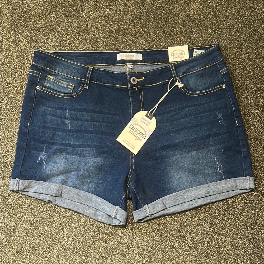 Indigo Blue Jean Shorts with Rolled Hem and Relaxed Fit